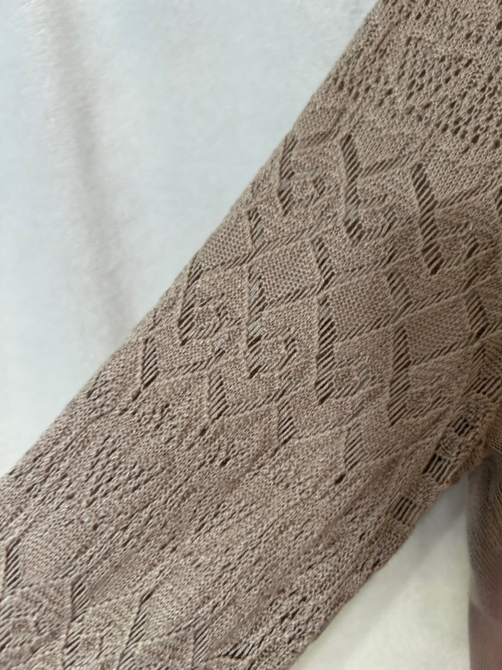 Taupe Knit Sweater with Lace Sleeve Panels - Picture 3 of 11
